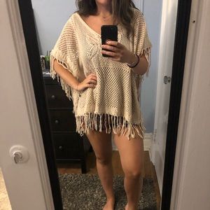 BOHO Frayed Cream Poncho